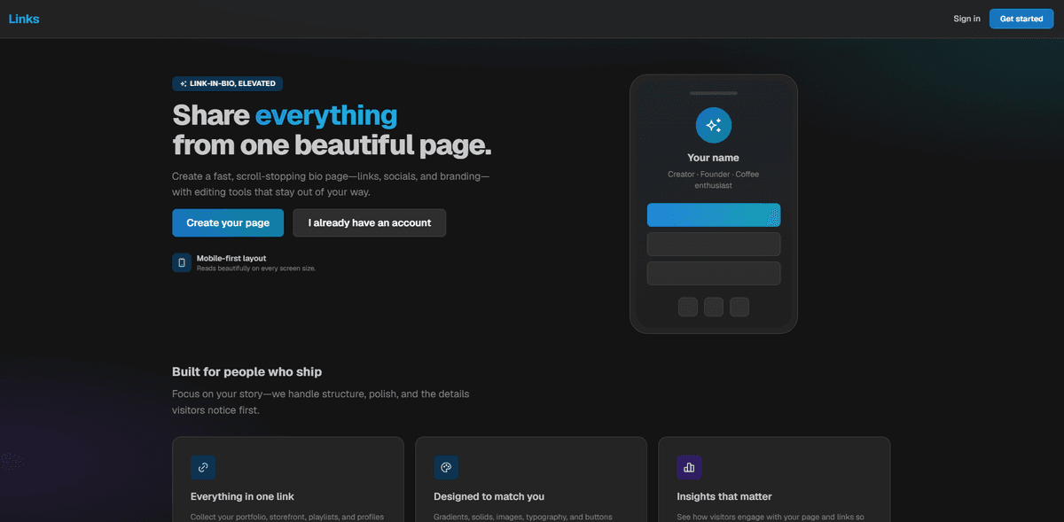 Links screenshot